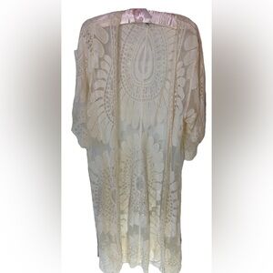 Rebellion Sheer Lace Duster Embroidered Kimono Wrap Cream Medium Boho Fairygoth